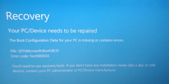 蓝屏代码0xc0000034系统进不去只能重装吗 蓝屏代码0xc0000034系统进不去只能重装吗